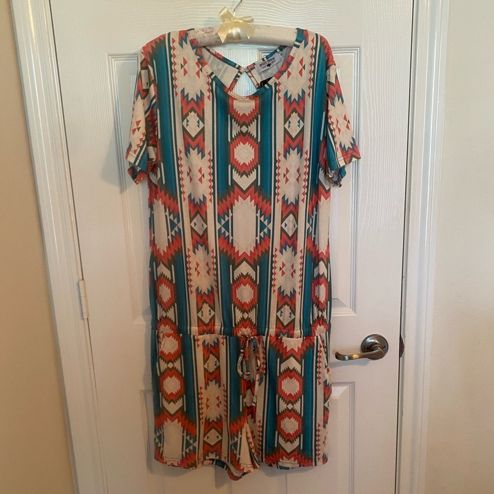 Crazy Train, Aztec print Romper, Size XL